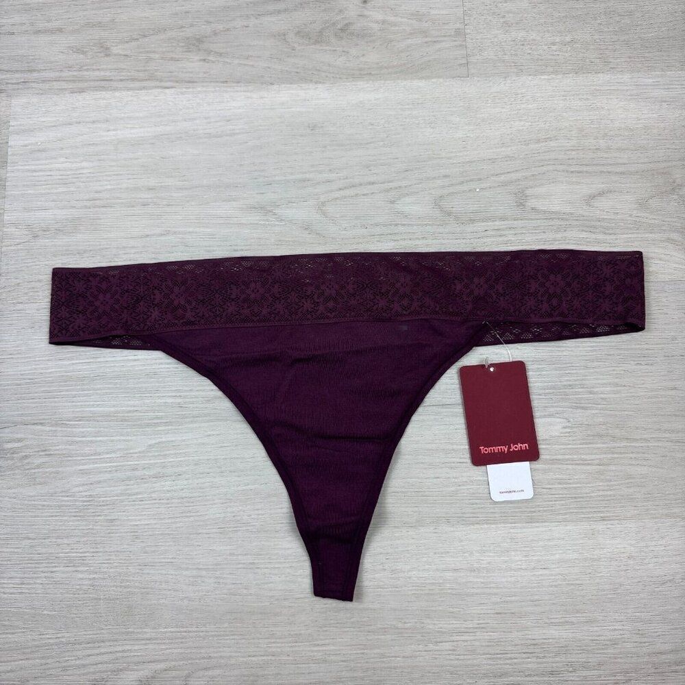 Tommy John Cool Cotton Lace Thong Panty Womens XXL Winetasting NEW